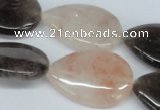 CPQ110 20*30mm flat teardrop natural pink crystal & smoky quartz beads