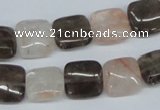 CPQ111 12*12mm square natural pink crystal & smoky quartz beads