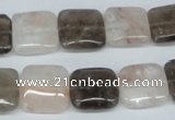 CPQ112 14*14mm square natural pink crystal & smoky quartz beads