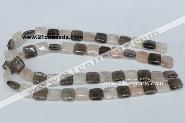 CPQ112 14*14mm square natural pink crystal & smoky quartz beads