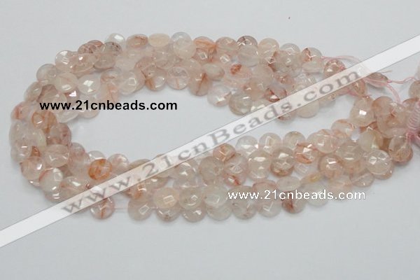 CPQ16 15.5 inches 12mm faceted coin natural pink quartz beads