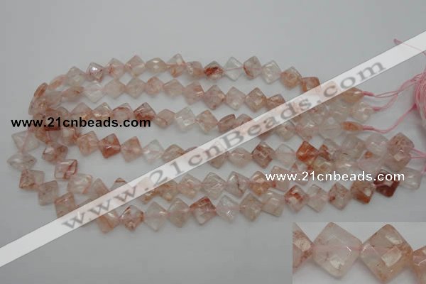 CPQ224 15.5 inches 10*10mm faceted diamond natural pink quartz beads