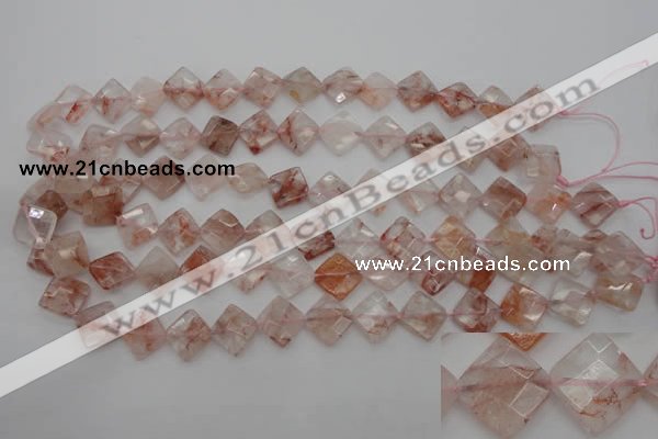 CPQ225 15.5 inches 12*12mm faceted diamond natural pink quartz beads