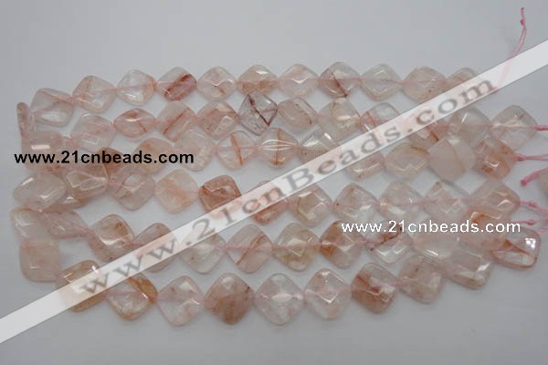 CPQ226 15.5 inches 15*15mm faceted diamond natural pink quartz beads