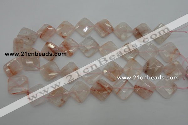 CPQ228 15.5 inches 20*20mm faceted diamond natural pink quartz beads