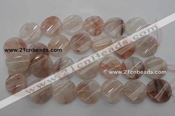 CPQ238 15.5 inches 28mm twisted coin natural pink quartz beads