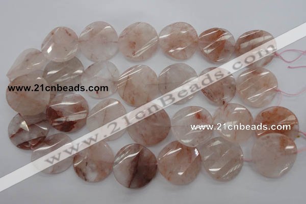 CPQ240 15.5 inches 28mm faceted & twisted coin natural pink quartz beads