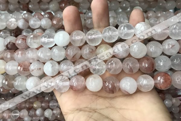 CPQ314 15.5 inches 12mm faceted round pink quartz beads wholesale