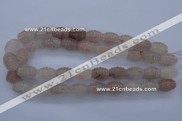 CPQ90 15.5 inches 15*20mm carved rice natural pink quartz beads