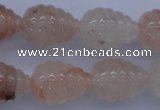 CPQ92 15.5 inches 15*20mm carved teardrop natural pink quartz beads