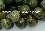 CPS112 15.5 inches 12mm round green peacock stone beads wholesale