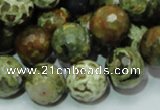 CPS113 15.5 inches 14mm faceted round green peacock stone beads