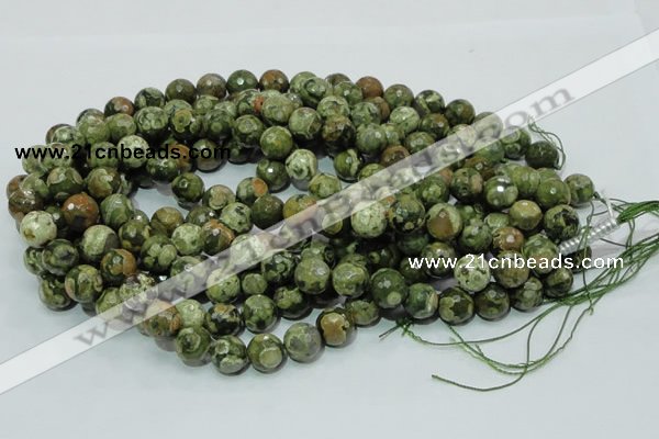 CPS113 15.5 inches 14mm faceted round green peacock stone beads