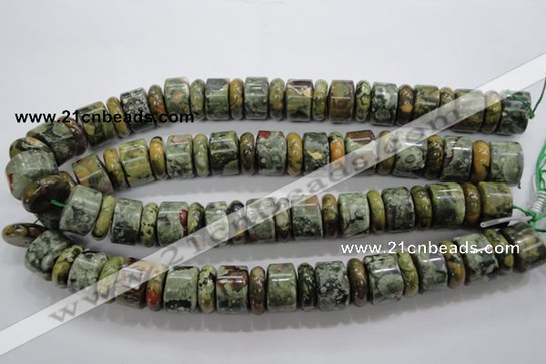 CPS115 15.5 inches 6*18mm & 12*18mm rondelle green peacock stone beads