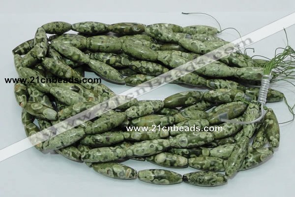 CPS12 15.5 inches 10*30mm rice green peacock stone beads wholesale