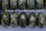 CPS120 15.5 inches 10*20mm faceted rondelle green peacock stone beads