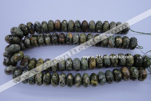 CPS120 15.5 inches 10*20mm faceted rondelle green peacock stone beads