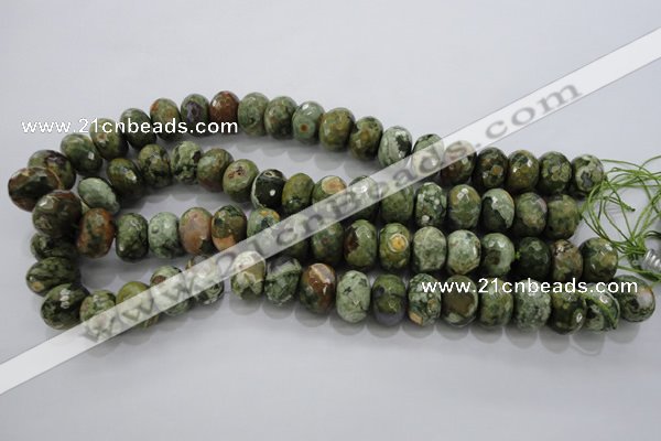 CPS124 15.5 inches 12*16mm faceted rondelle green peacock stone beads