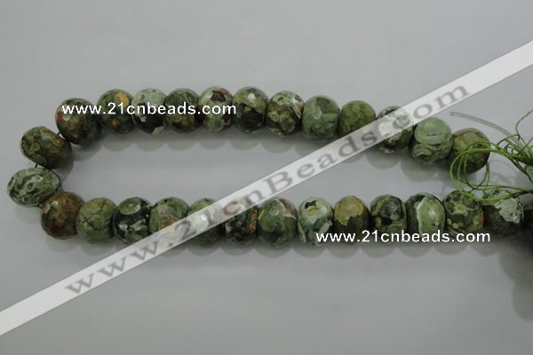 CPS125 15.5 inches 15*20mm faceted rondelle green peacock stone beads