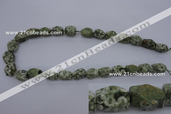 CPS131 15.5 inches 10*15mm faceted nuggets green peacock stone beads