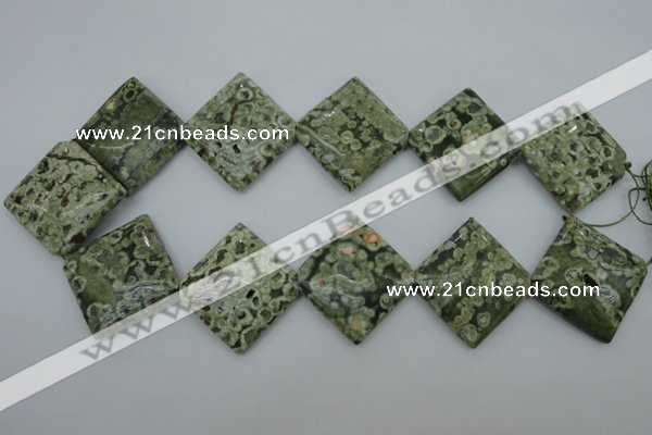 CPS146 15.5 inches 30*30mm diamond green peacock stone beads