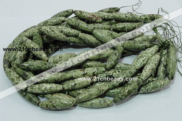 CPS15 15.5 inches 12*40mm rice green peacock stone beads wholesale