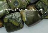 CPS19 15.5 inches 20*20mm square green peacock stone beads wholesale