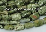 CPS23 15.5 inches 8*12mm rectangle green peacock stone beads