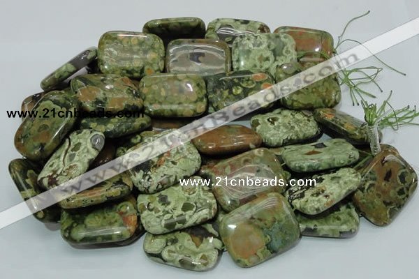 CPS29 15.5 inches 30*40mm rectangle green peacock stone beads