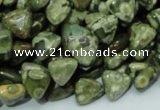 CPS30 15.5 inches 10*10mm triangle green peacock stone beads