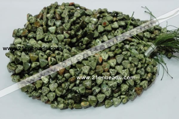 CPS30 15.5 inches 10*10mm triangle green peacock stone beads