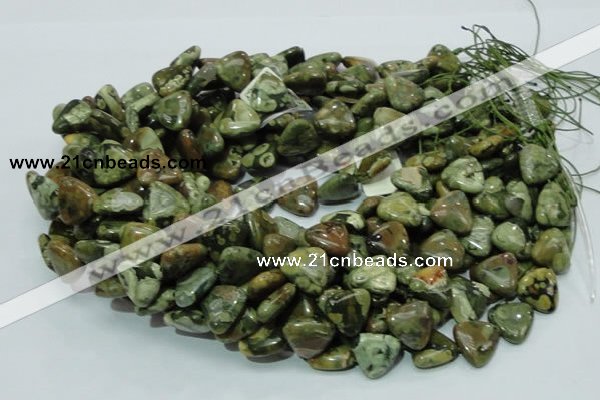 CPS31 15.5 inches 12*12mm triangle green peacock stone beads