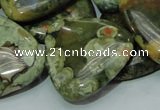 CPS34 15.5 inches 30*30mm triangle green peacock stone beads