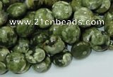 CPS35 15.5 inches 10mm flat round green peacock stone beads