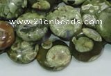 CPS37 15.5 inches 16mm flat round green peacock stone beads