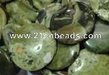 CPS38 15.5 inches 18mm flat round green peacock stone beads