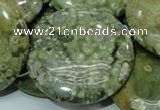 CPS41 15.5 inches 40mm flat round green peacock stone beads