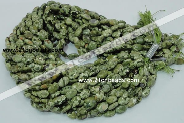 CPS42 15.5 inches 8*12mm oval green peacock stone beads wholesale