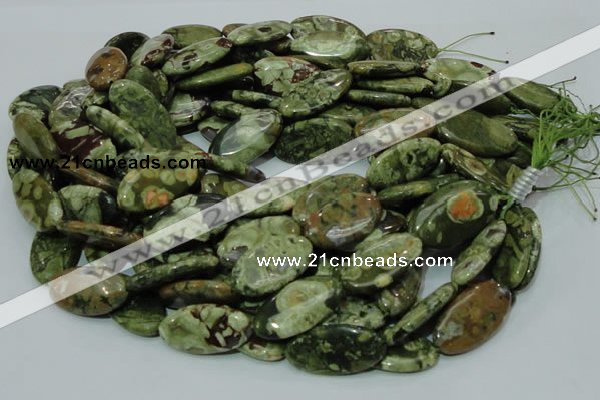 CPS46 15.5 inches 15*30mm oval green peacock stone beads wholesale