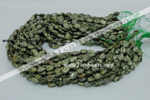 CPS47 15.5 inches 8*12mm flat teardrop green peacock stone beads