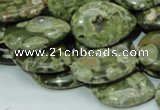 CPS48 15.5 inches 18*25mm flat teardrop green peacock stone beads