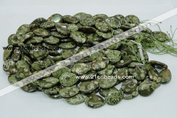 CPS48 15.5 inches 18*25mm flat teardrop green peacock stone beads