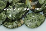 CPS49 15.5 inches 22*30mm flat teardrop green peacock stone beads