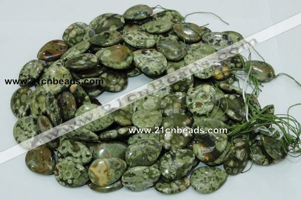 CPS49 15.5 inches 22*30mm flat teardrop green peacock stone beads