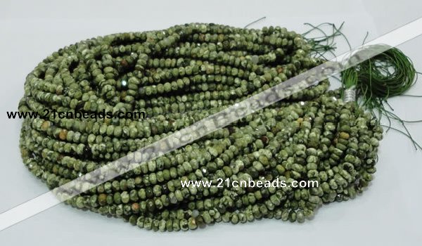 CPS51 15.5 inches 4*6mm faceted rondelle green peacock stone beads