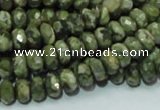 CPS52 15.5 inches 5*8mm faceted rondelle green peacock stone beads