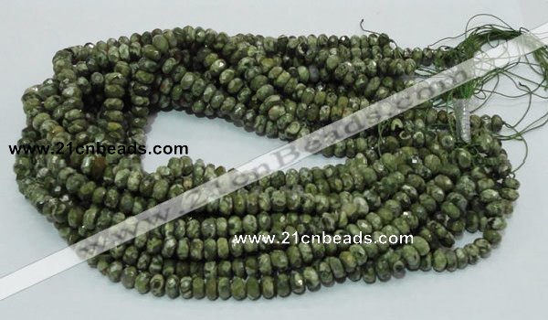 CPS52 15.5 inches 5*8mm faceted rondelle green peacock stone beads