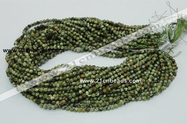 CPS54 15.5 inches 4mm faceted round green peacock stone beads