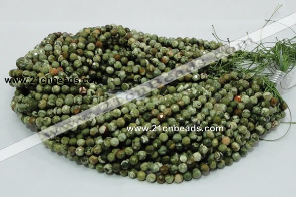 CPS55 15.5 inches 6mm faceted round green peacock stone beads