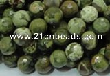 CPS57 15.5 inches 10mm faceted round green peacock stone beads